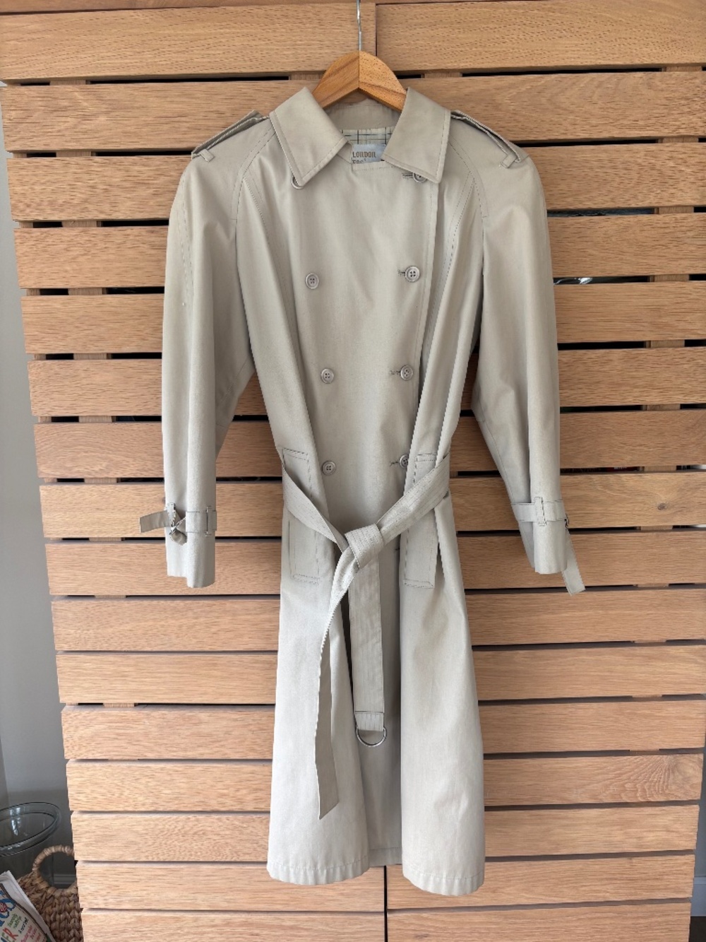 Vintage London Fog Trench Coat — Classic Double-Breasted, Belted, Plaid Lined